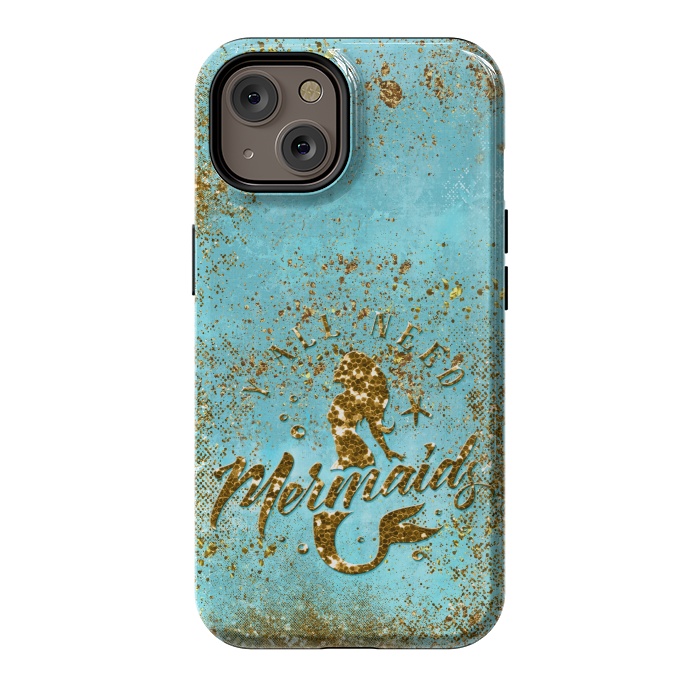 iPhone 14 StrongFit We all need mermaids - Teal and Gold Glitter Typography  by  Utart