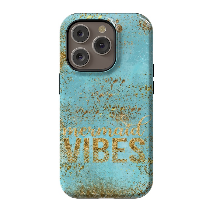 iPhone 14 Pro StrongFit Mermaid Vibes - Teal & Gold Glitter Typography by  Utart