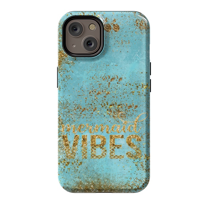 iPhone 14 StrongFit Mermaid Vibes - Teal & Gold Glitter Typography by  Utart