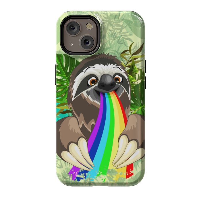 iPhone 14 StrongFit Sloth Spitting Rainbow Colors by BluedarkArt