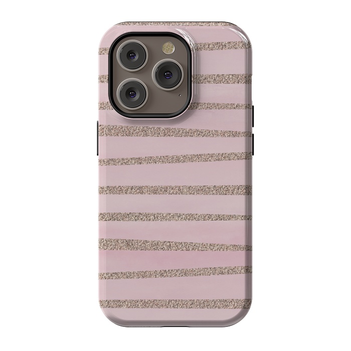 iPhone 14 Pro StrongFit Rose Gold Glitter Stripes 2 by Andrea Haase