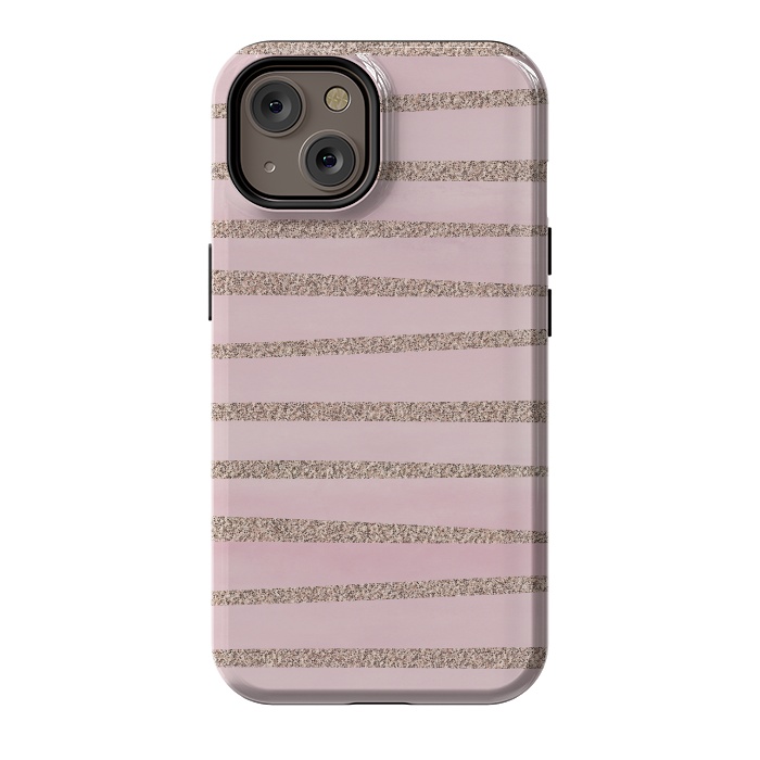 iPhone 14 StrongFit Rose Gold Glitter Stripes 2 by Andrea Haase