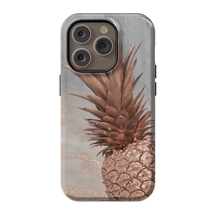 iPhone 14 Pro StrongFit Rose Gold Pineapple on Congrete by  Utart