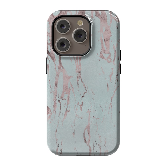 iPhone 14 Pro StrongFit Rose Gold Marble Fragments On Teal 2 by Andrea Haase