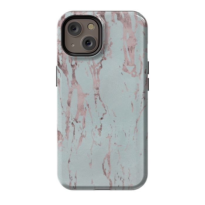 iPhone 14 StrongFit Rose Gold Marble Fragments On Teal 2 by Andrea Haase