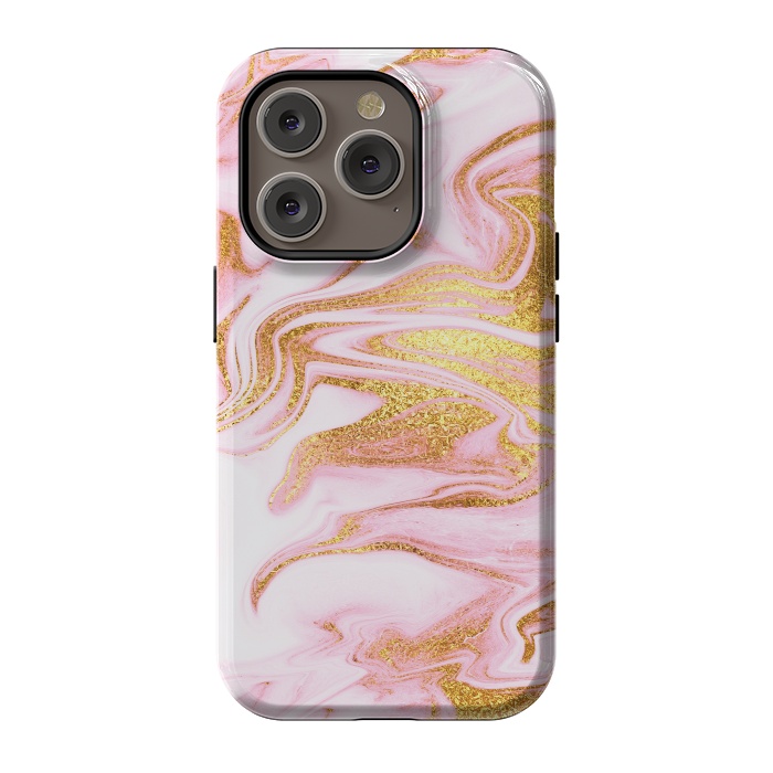 iPhone 14 Pro StrongFit Pink and gold Fluid Marble by  Utart