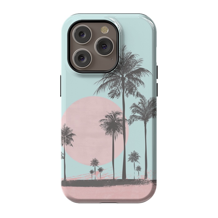 iPhone 14 Pro StrongFit Beachfront Palm Tree Sunset by Andrea Haase