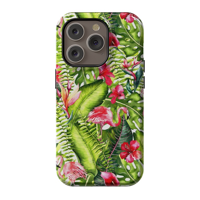 iPhone 14 Pro StrongFit Flower Jungle and Flamingo  by  Utart