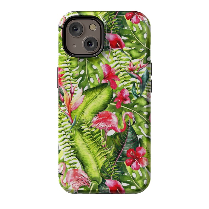 iPhone 14 StrongFit Flower Jungle and Flamingo  by  Utart