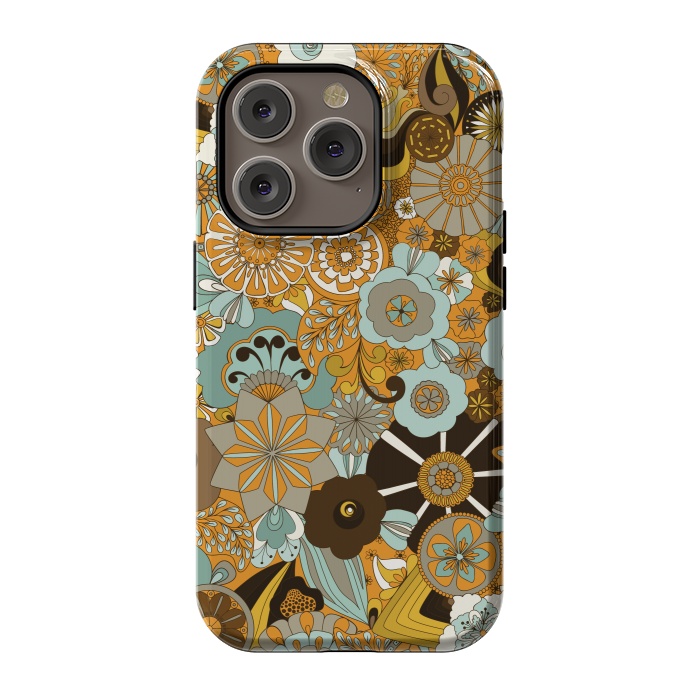 iPhone 14 Pro StrongFit Flowers, Flowers Everywhere Mustard and Blue by Paula Ohreen