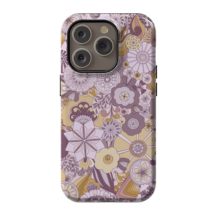 iPhone 14 Pro StrongFit Flowers, Flowers Everywhere Purple and Mustard by Paula Ohreen