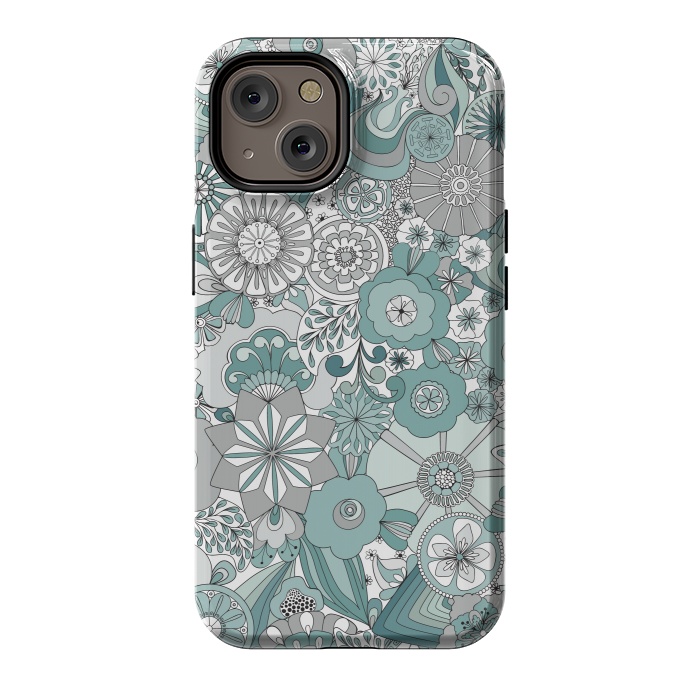 iPhone 14 StrongFit Flowers, Flowers Everywhere Teal and Gray by Paula Ohreen