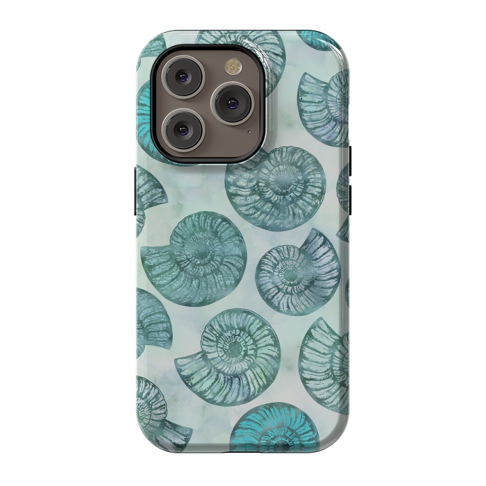 iPhone 14 Pro StrongFit Teal Fossils And Ammonites by Andrea Haase