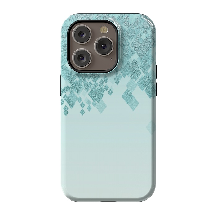 iPhone 14 Pro StrongFit Turquoise Faux Glitter Diamonds by Andrea Haase