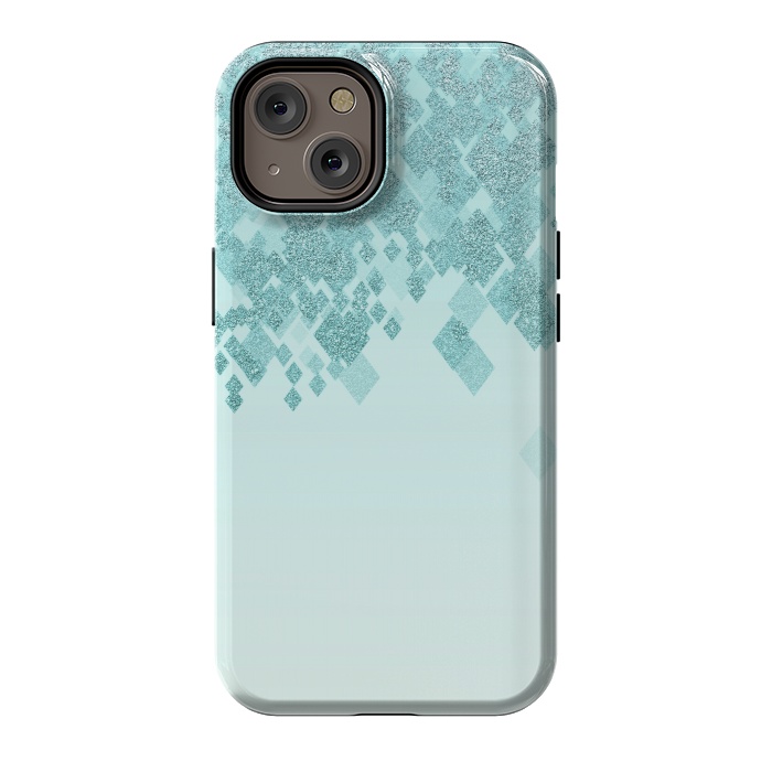 iPhone 14 StrongFit Turquoise Faux Glitter Diamonds by Andrea Haase