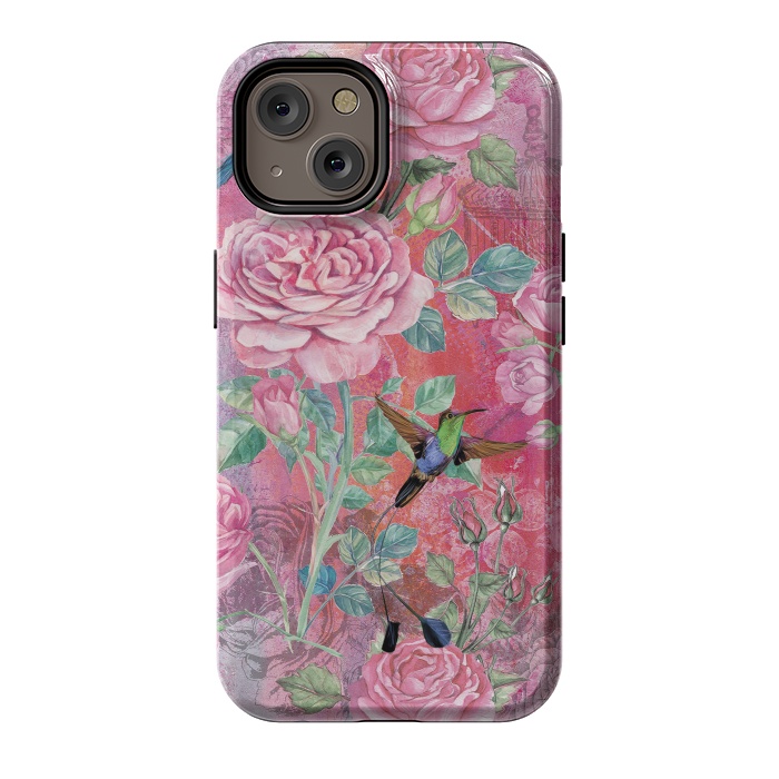 iPhone 14 StrongFit Roses and Hummingbirds by  Utart