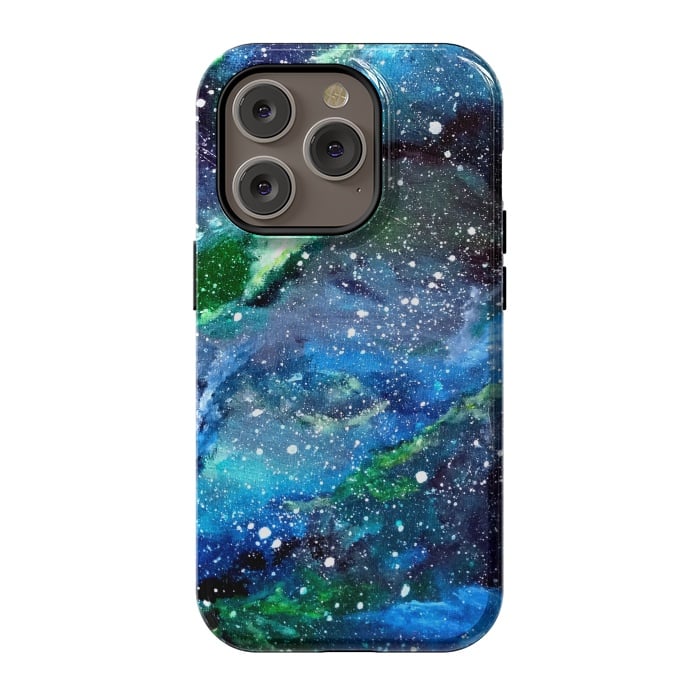 iPhone 14 Pro StrongFit Galaxy in Blue and Green by Gringoface Designs