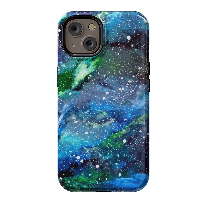 iPhone 14 StrongFit Galaxy in Blue and Green by Gringoface Designs