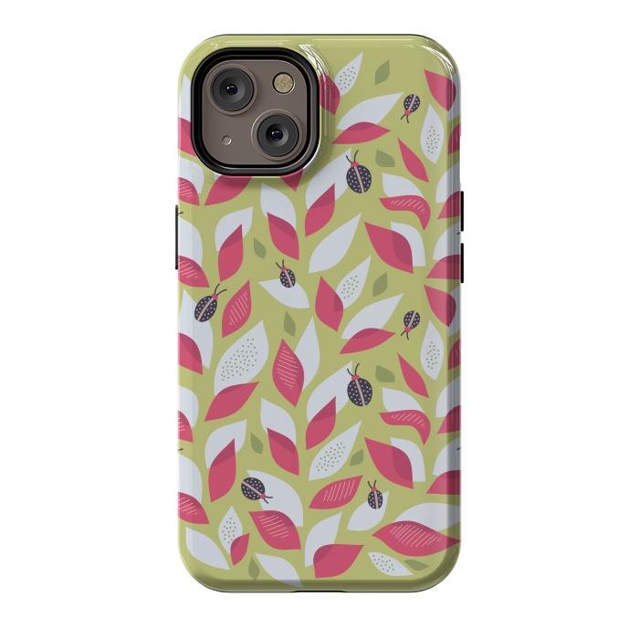 iPhone 14 StrongFit Green Plant With Pink Leaves And Ladybugs Spring by Boriana Giormova
