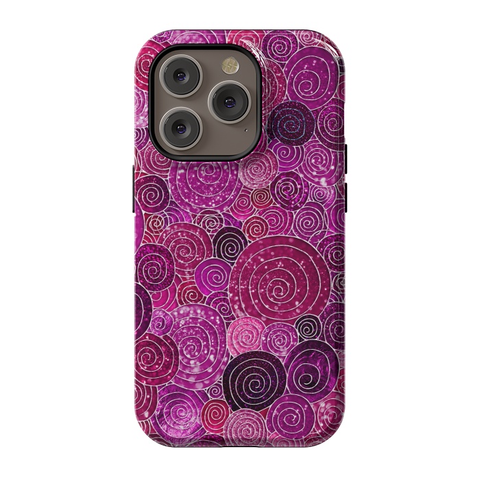 iPhone 14 Pro StrongFit Pink and Purple Metal Foil Circles  by  Utart