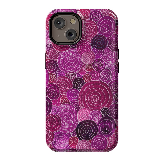 iPhone 14 StrongFit Pink and Purple Metal Foil Circles  by  Utart