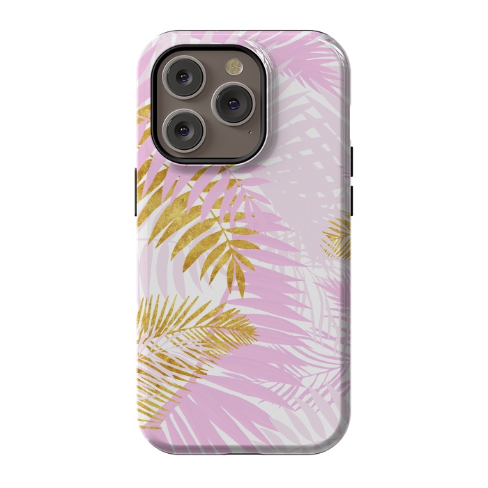 iPhone 14 Pro StrongFit Pink and Gold Palm Leaves by  Utart