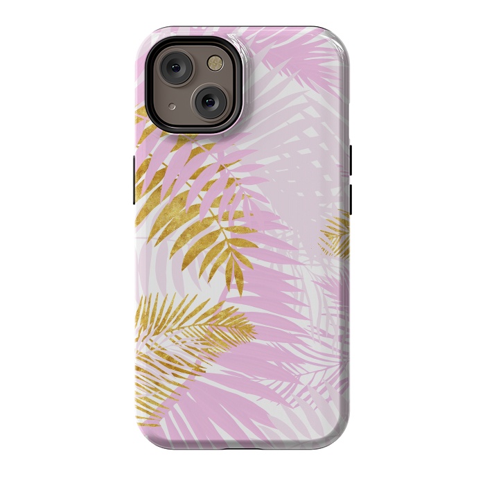 iPhone 14 StrongFit Pink and Gold Palm Leaves by  Utart
