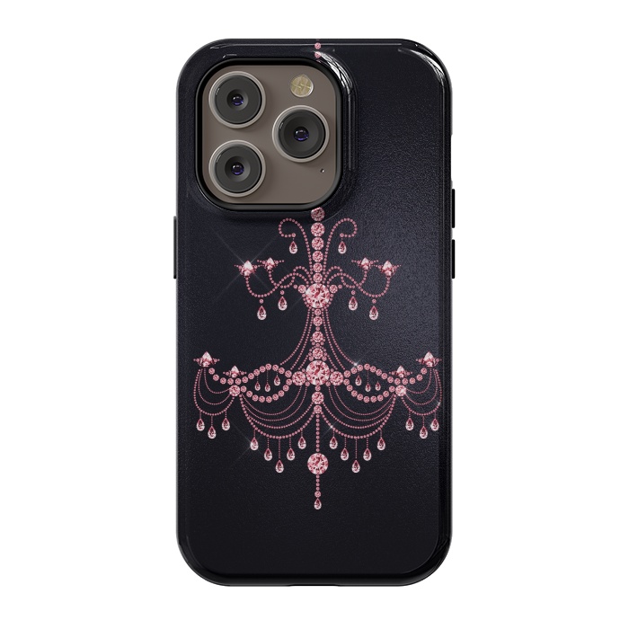 iPhone 14 Pro StrongFit Pink sparkling chandelier on metal black  by  Utart