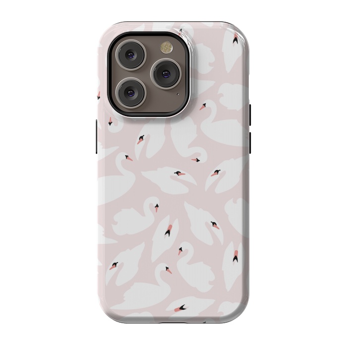 iPhone 14 Pro StrongFit Swan Pattern on Pink 030 by Jelena Obradovic