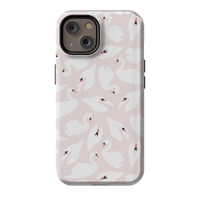 iPhone 14 StrongFit Swan Pattern on Pink 030 by Jelena Obradovic