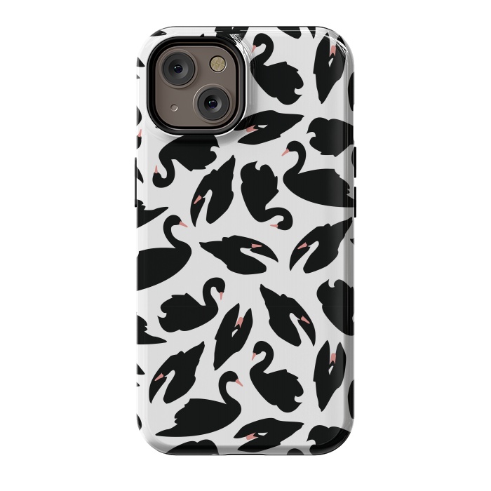 iPhone 14 StrongFit Black Swan Pattern on White 031 by Jelena Obradovic