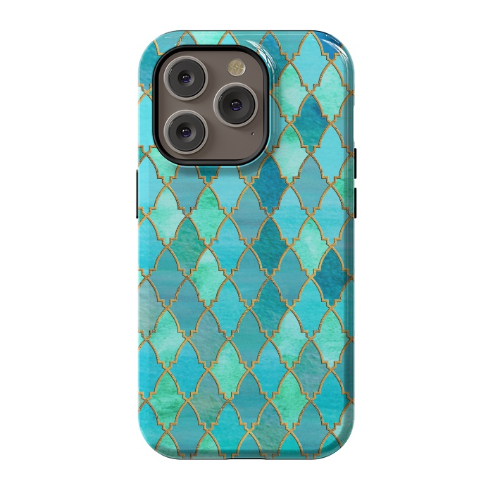 iPhone 14 Pro StrongFit Teal Moroccan Shapes Pattern  by  Utart