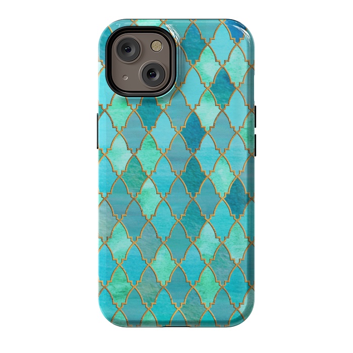 iPhone 14 StrongFit Teal Moroccan Shapes Pattern  by  Utart