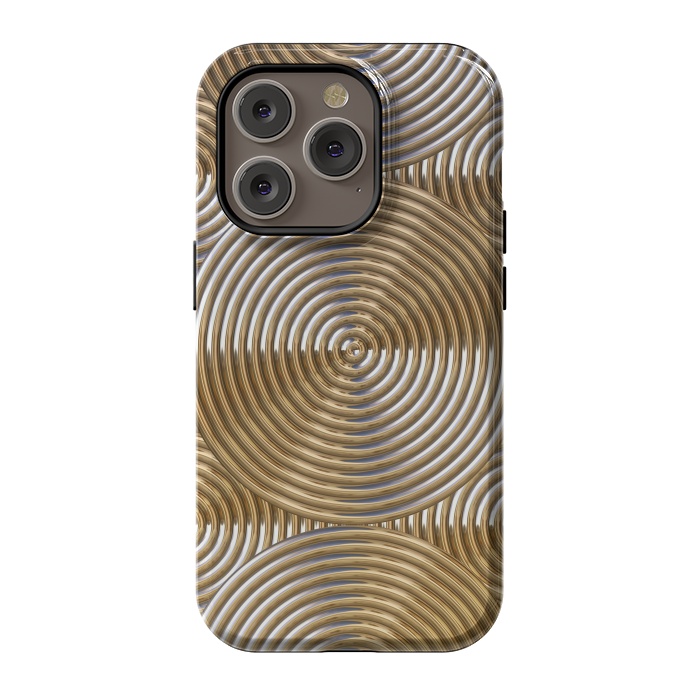 iPhone 14 Pro StrongFit Shiny Golden Metal Embossed Circles 2 by Andrea Haase