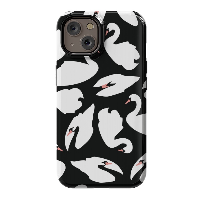 iPhone 14 StrongFit White Swans On Black by Jelena Obradovic