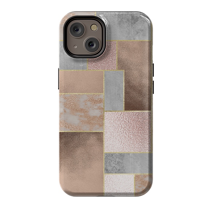 iPhone 14 StrongFit Rose Gold Copper and Concrete Abstract Geometrical Pattern by  Utart
