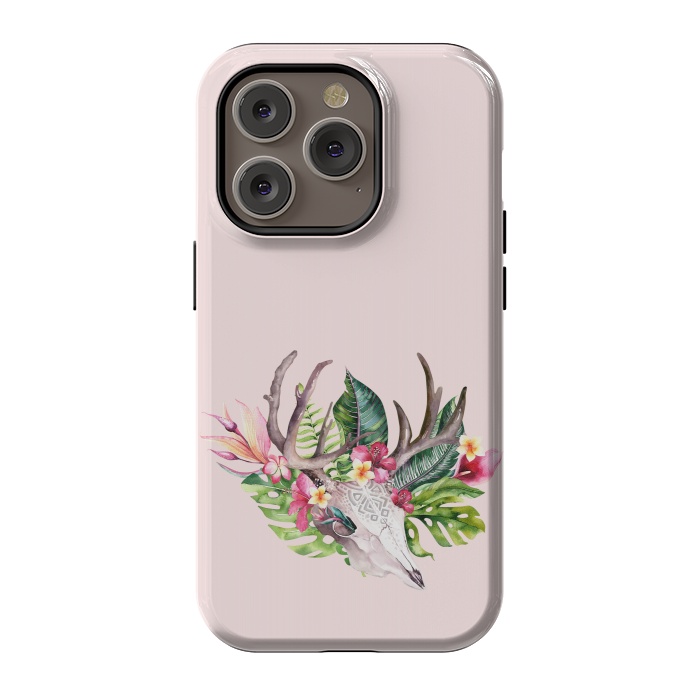 iPhone 14 Pro StrongFit BOHO  Skull with tropical flowers and foliage by  Utart