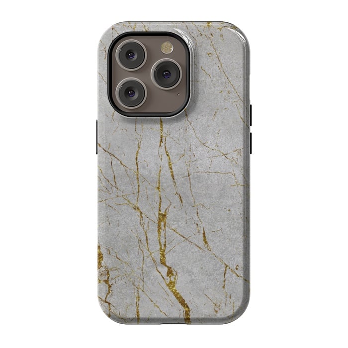 iPhone 14 Pro StrongFit Golden Marble Veins On Concrete 2 by Andrea Haase