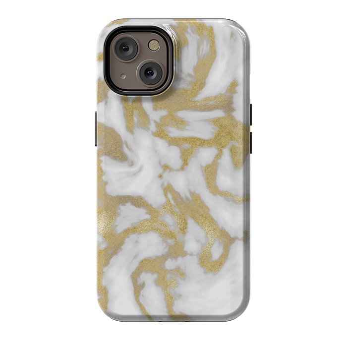 iPhone 14 StrongFit White Gold Faux Marble by Andrea Haase