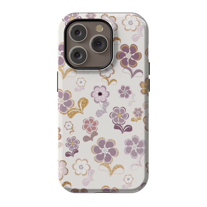 iPhone 14 Pro StrongFit 60s Flowers in Purple and Mustard by Paula Ohreen
