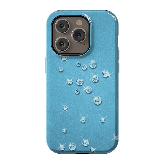 iPhone 14 Pro StrongFit Sparkling Rhinestones on Blue by Andrea Haase