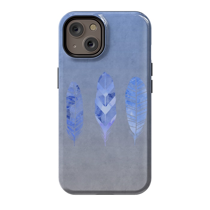 iPhone 14 StrongFit Blue Watercolor Feathers by Andrea Haase