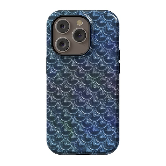 iPhone 14 Pro StrongFit Shimmering Blue Metallic Scales by Andrea Haase