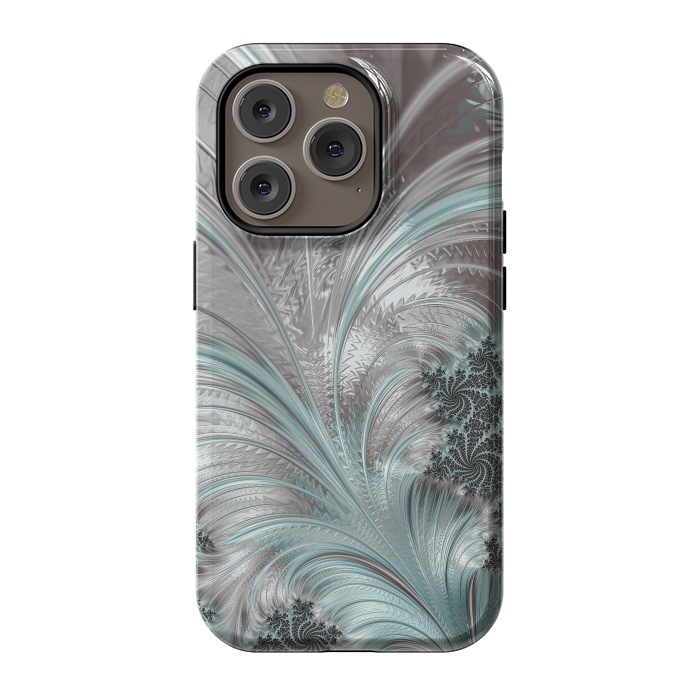 iPhone 14 Pro StrongFit Floral Fractal Teal Silver by Andrea Haase