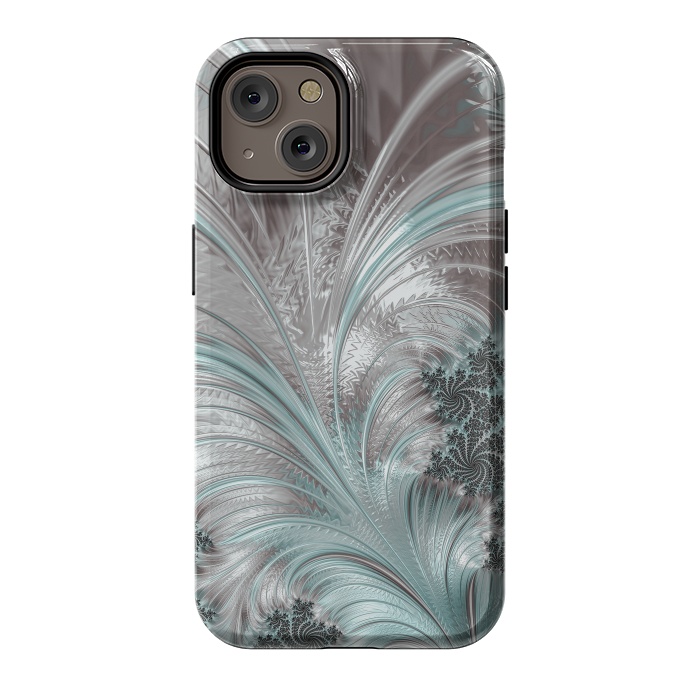 iPhone 14 StrongFit Floral Fractal Teal Silver by Andrea Haase
