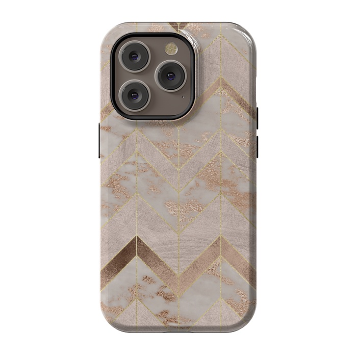 iPhone 14 Pro StrongFit Marble Rosegold Chevron by  Utart