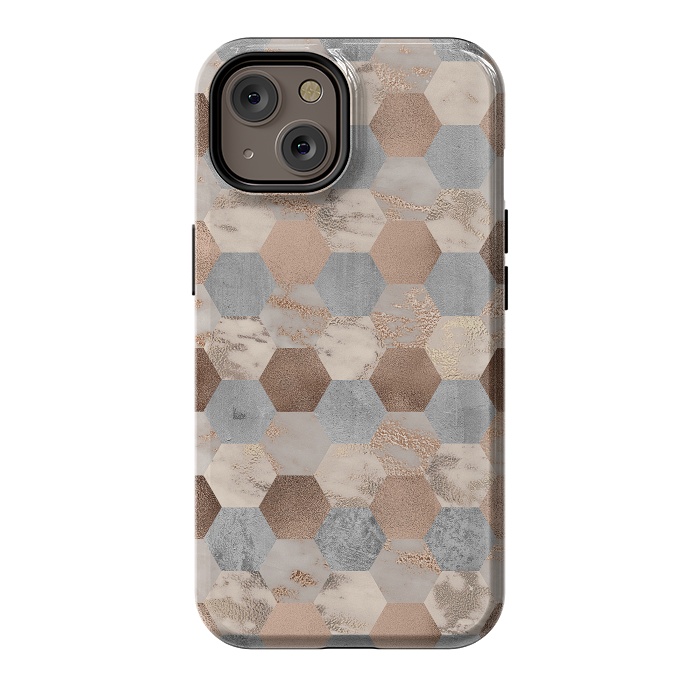 iPhone 14 StrongFit Marble Rose Gold Honeycomb Pattern by  Utart