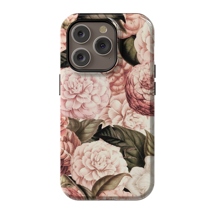 iPhone 14 Pro StrongFit Pink Vintage Camelia Pattern by  Utart