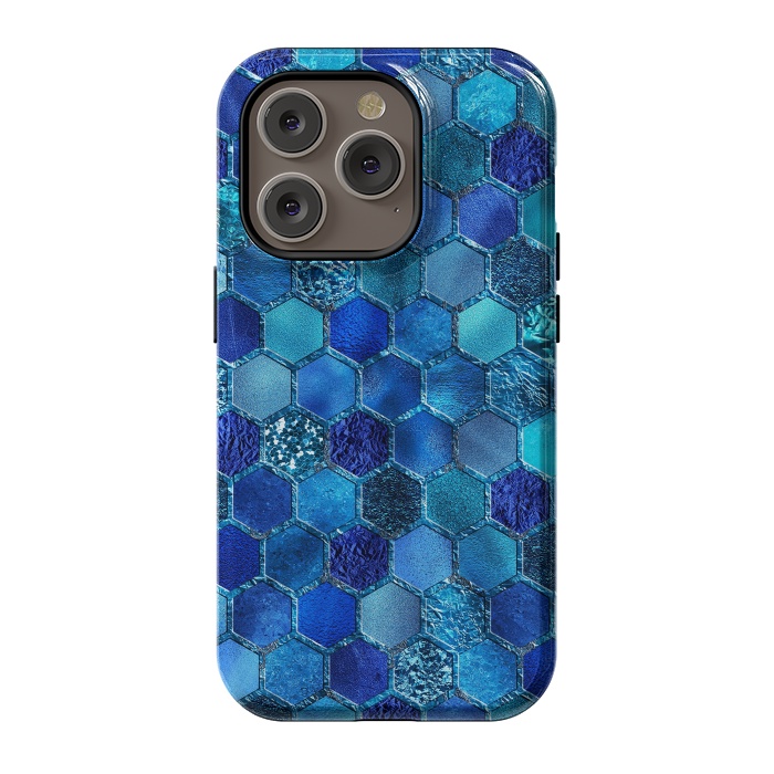iPhone 14 Pro StrongFit Blue HOneycomb Glitter Pattern by  Utart