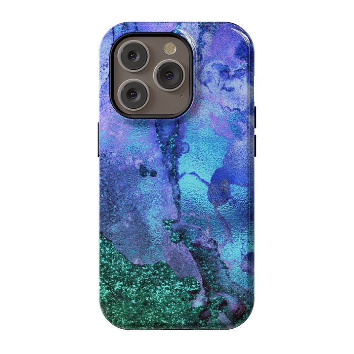 iPhone 14 Pro StrongFit Blue and Green Glitter Ink Marble by  Utart